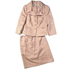 TAHARI Arthur S. Levine Women's Blush Pink Textured Cocktail Skirt Suit Size 6P